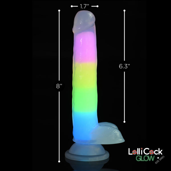 7 Inch Glow - in - the - Dark Rainbow Silicone Dildo with Balls - Royal Sins