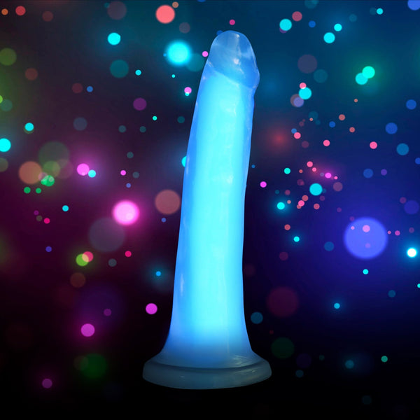 7 Inch Glow - in - the - Dark Silicone Dildo - Blue - Royal Sins