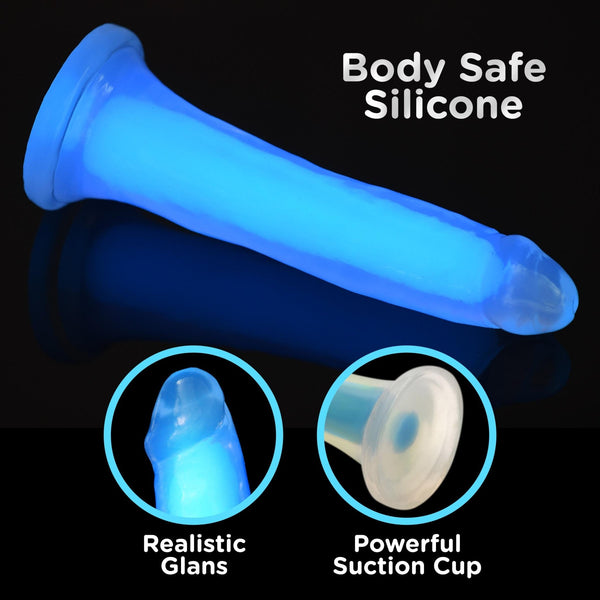 7 Inch Glow - in - the - Dark Silicone Dildo - Blue - Royal Sins