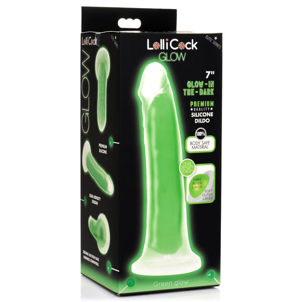 7 Inch Glow - in - the - Dark Silicone Dildo - Green - Royal Sins