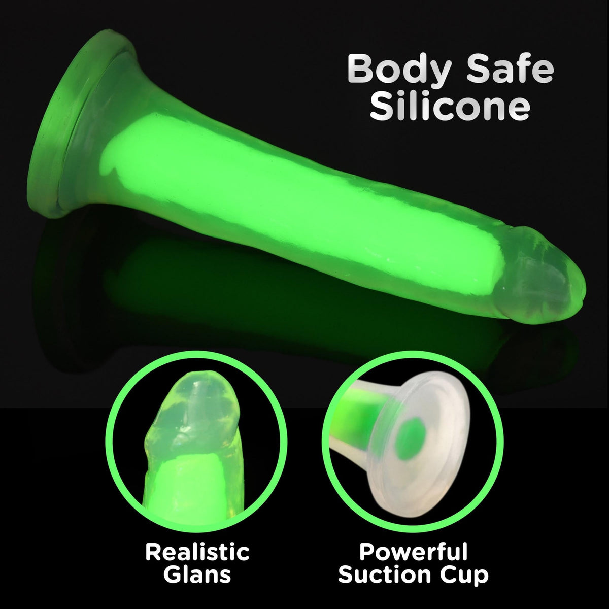 7 Inch Glow - in - the - Dark Silicone Dildo - Green - Royal Sins