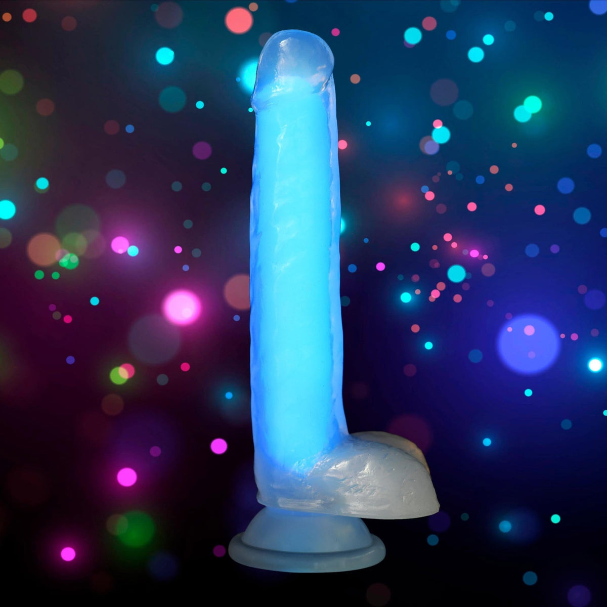 7 Inch Glow - in - the - Dark Silicone Dildo with Balls - Blue - Royal Sins