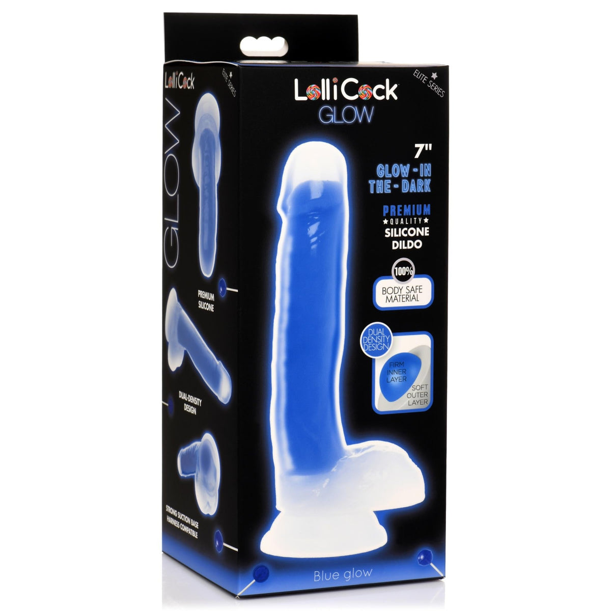 7 Inch Glow - in - the - Dark Silicone Dildo with Balls - Blue - Royal Sins