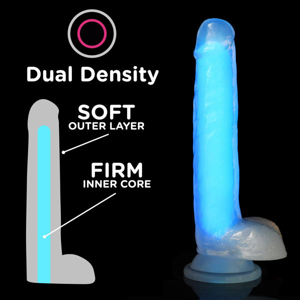 7 Inch Glow - in - the - Dark Silicone Dildo with Balls - Blue - Royal Sins