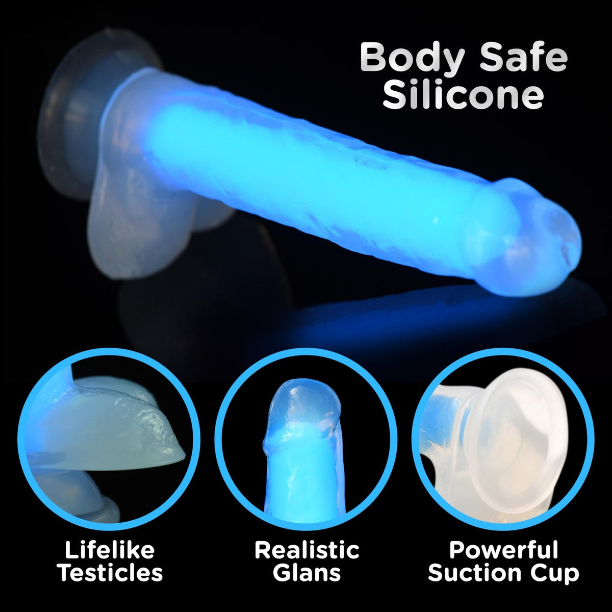 7 Inch Glow - in - the - Dark Silicone Dildo with Balls - Blue - Royal Sins