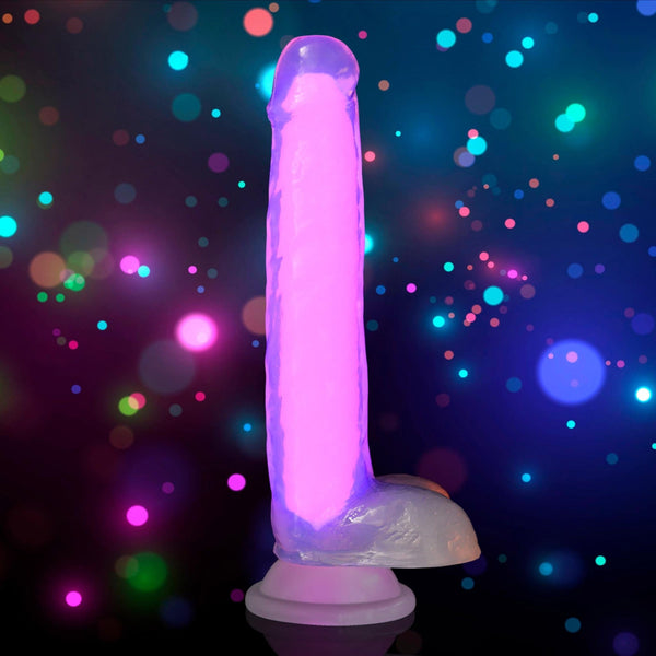 7 Inch Glow - in - the - Dark Silicone Dildo with Balls - Pink - Royal Sins