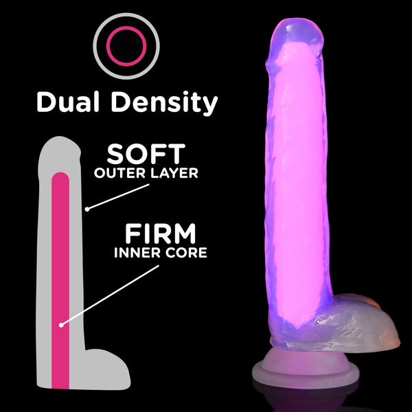 7 Inch Glow - in - the - Dark Silicone Dildo with Balls - Pink - Royal Sins