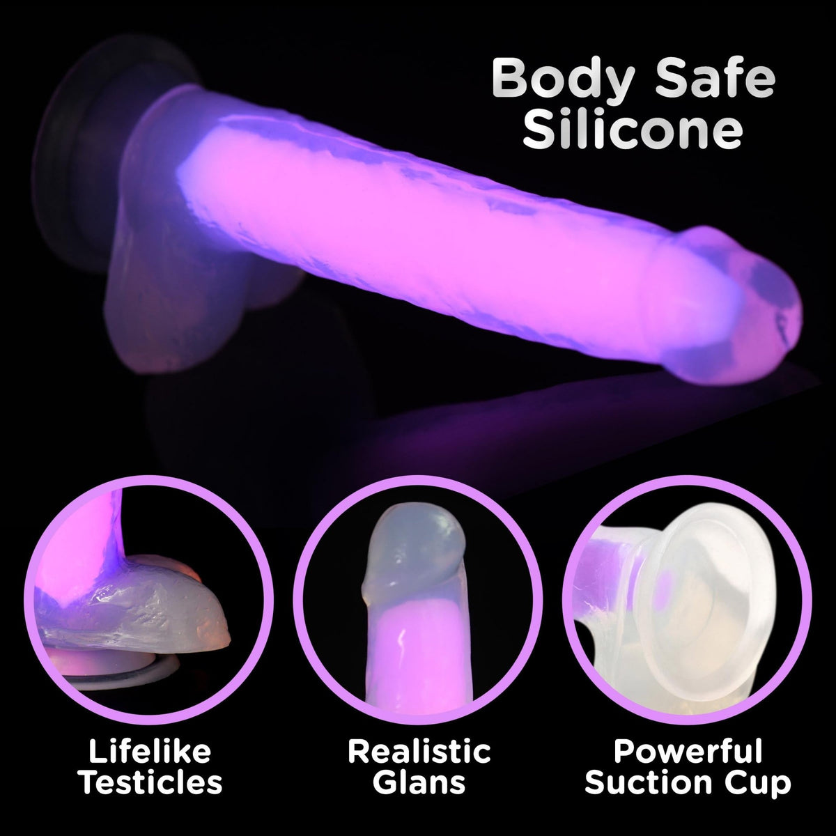 7 Inch Glow - in - the - Dark Silicone Dildo with Balls - Pink - Royal Sins