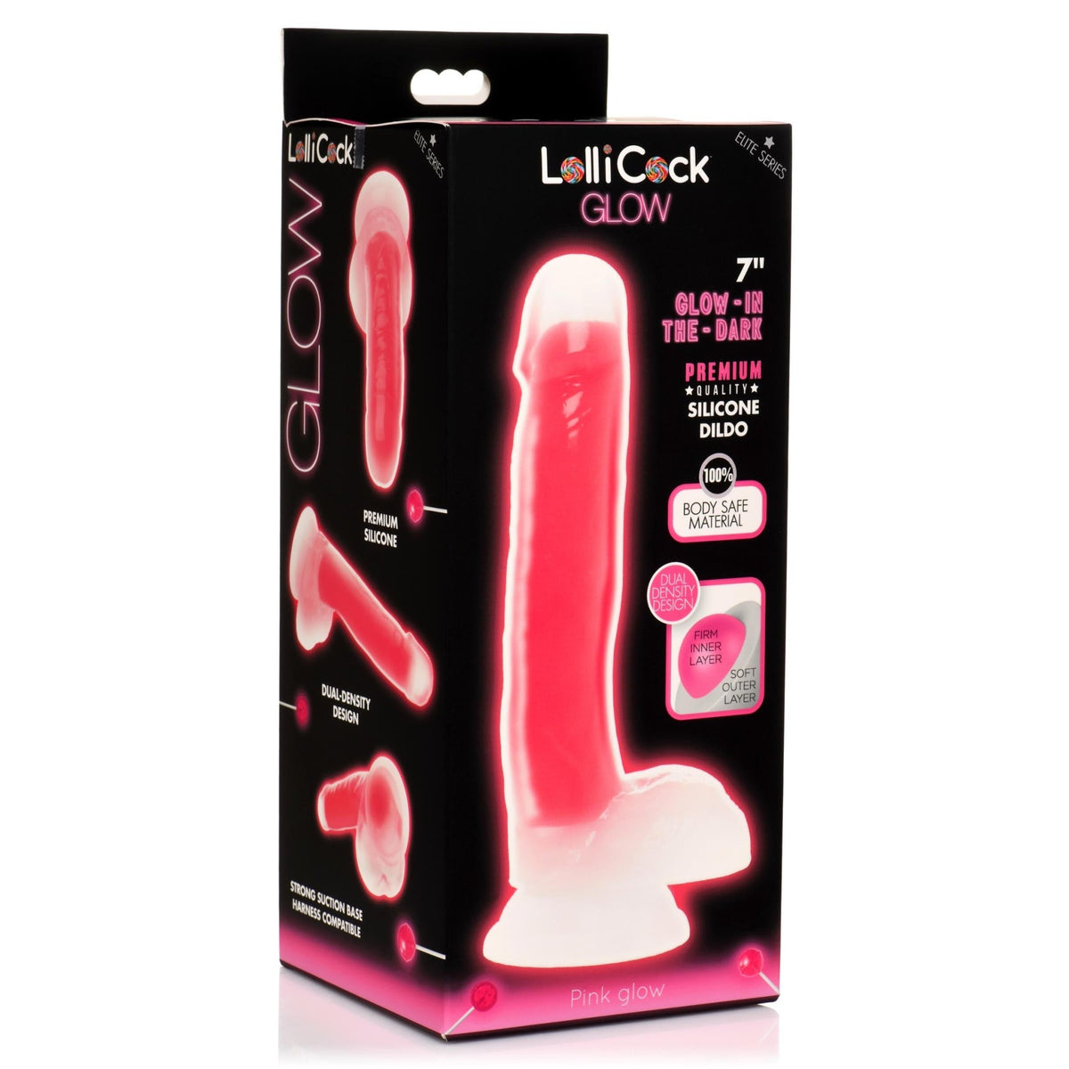 7 Inch Glow - in - the - Dark Silicone Dildo with Balls - Pink - Royal Sins