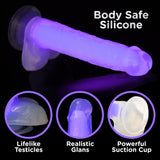 7 Inch Glow - in - the - Dark Silicone Dildo with Balls - Purple - Royal Sins