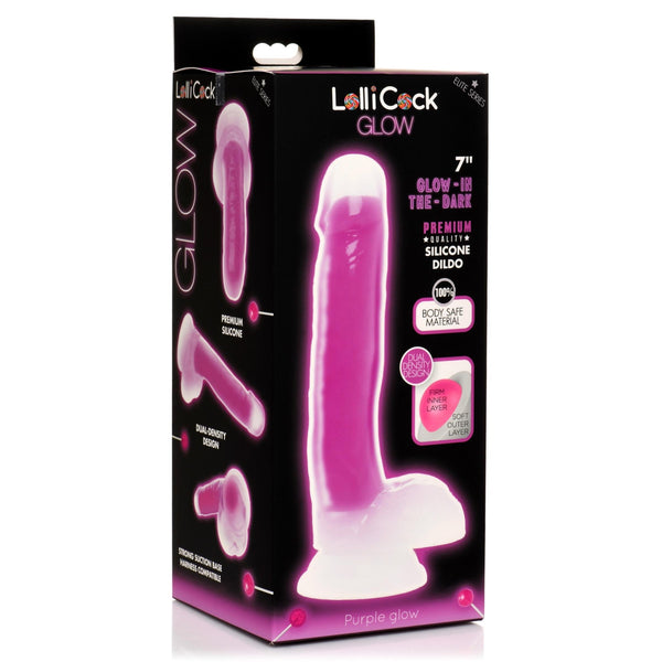 7 Inch Glow - in - the - Dark Silicone Dildo with Balls - Purple - Royal Sins