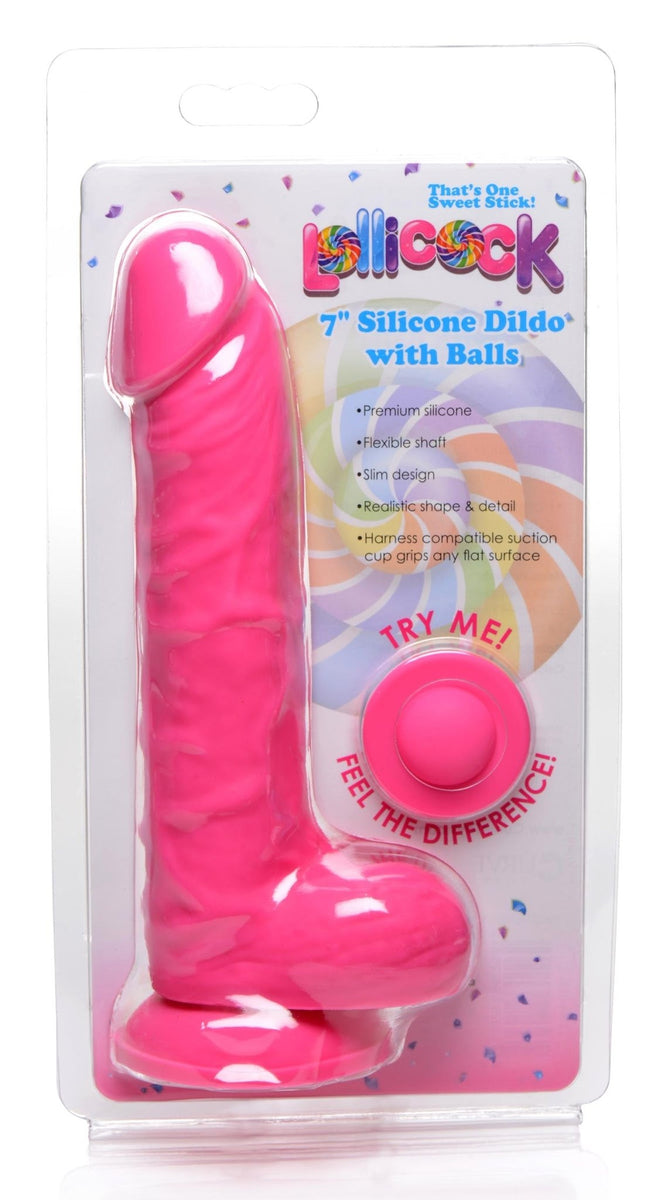 7 Inch Silicone Dildo with Balls - Cherry - Royal Sins