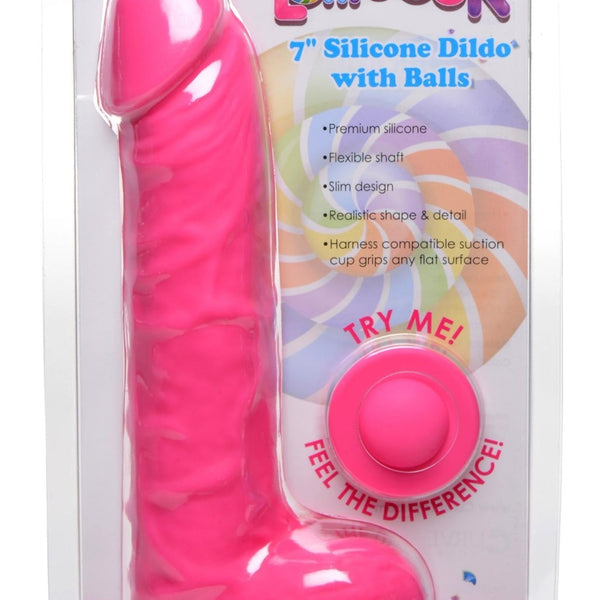 7 Inch Silicone Dildo with Balls - Cherry - Royal Sins