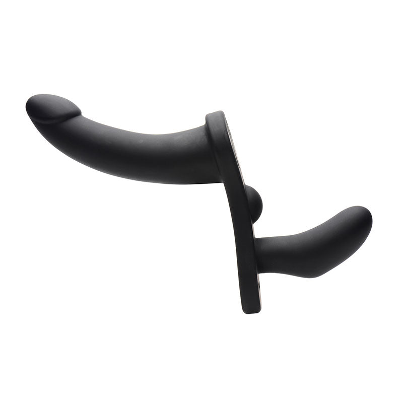 Strap U Double Take 10X Vibrating Double Penetration Adjustable Strap-On Harness- Black