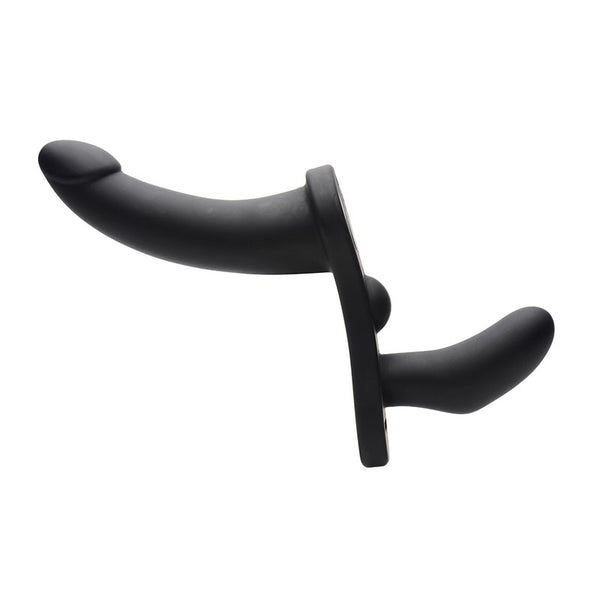 Strap U Double Take 10X Vibrating Double Penetration Adjustable Strap-On Harness- Black