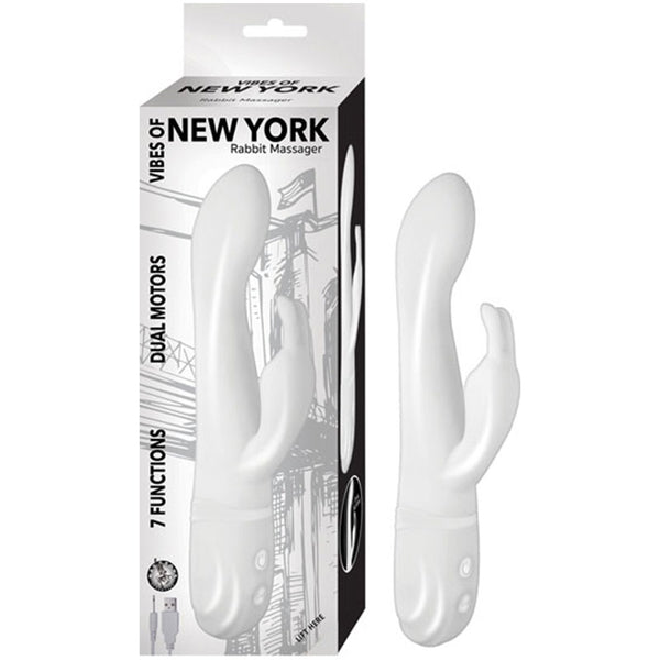 Vibes Of New York Rabbit Massager Dual Motors 7 Function Rechargeable Silicone Waterproof  White