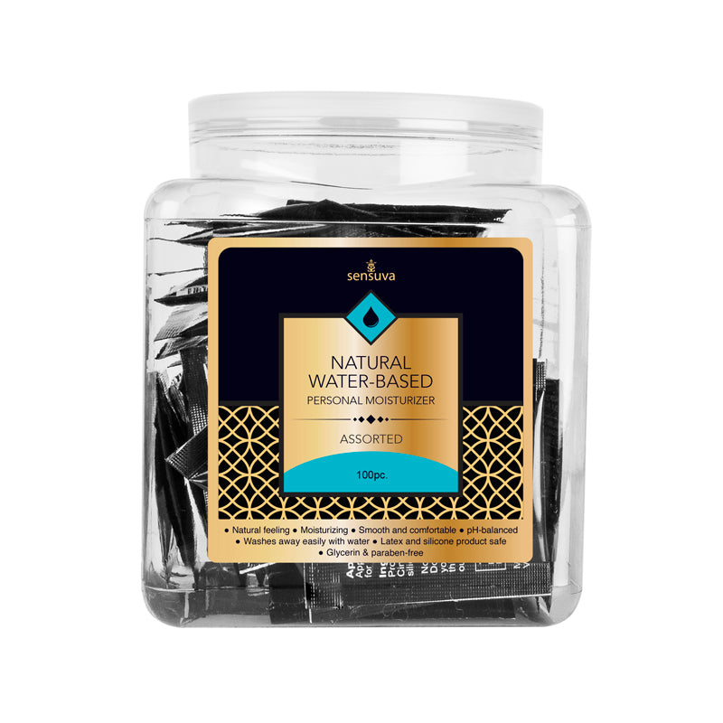 Sensuva Natural Water-Based Personal Moisturizer - Natural Water-Based Assorted Tub 100 Piece