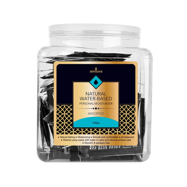 Sensuva Natural Water-Based Personal Moisturizer - Natural Water-Based Assorted Tub 100 Piece