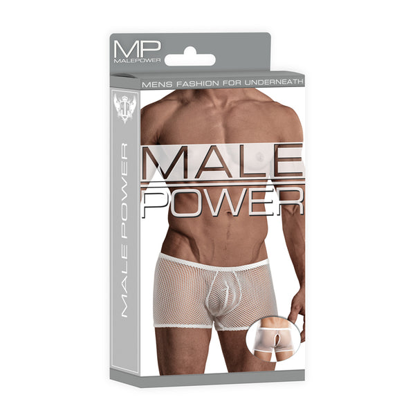 Male Power Stretch Net Peek-A-Buns White S/M