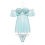 MINT JULEP OFF SHOULacDER MOLDED CUP BABYDOLL & PANTY L/XL TURQUOISE