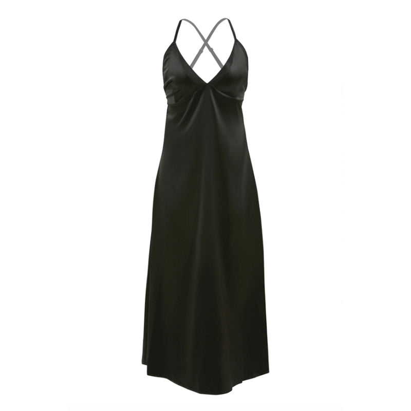 Olive Satin Slip Dress Lace up Back Phantom Black 2x