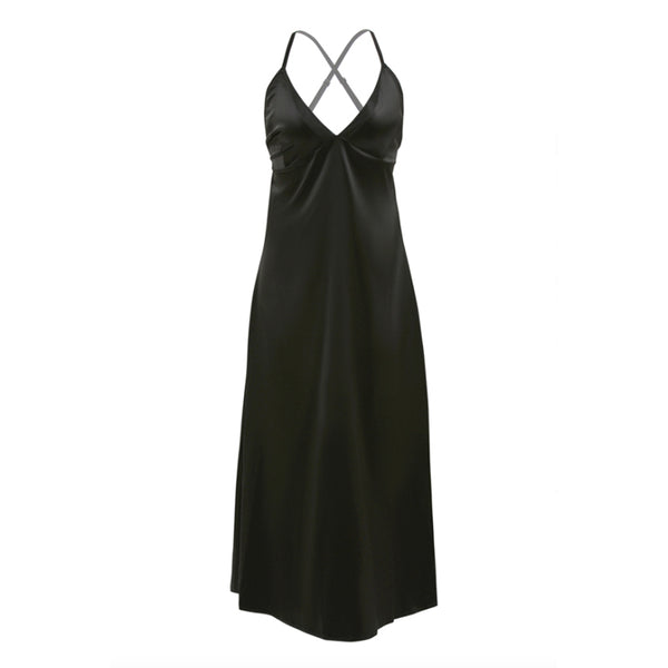 Olive Satin Slip Dress Lace Up Back Phantom Black 3x