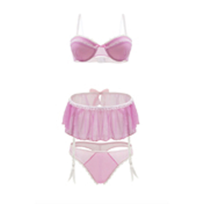 Pink Lady Mesh,Bra, Skirt and Panty Set  S/M Strawberry Cream