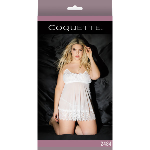 Sheer Babydoll W/ Eyelash Lace Detailing & G-String White OS XL