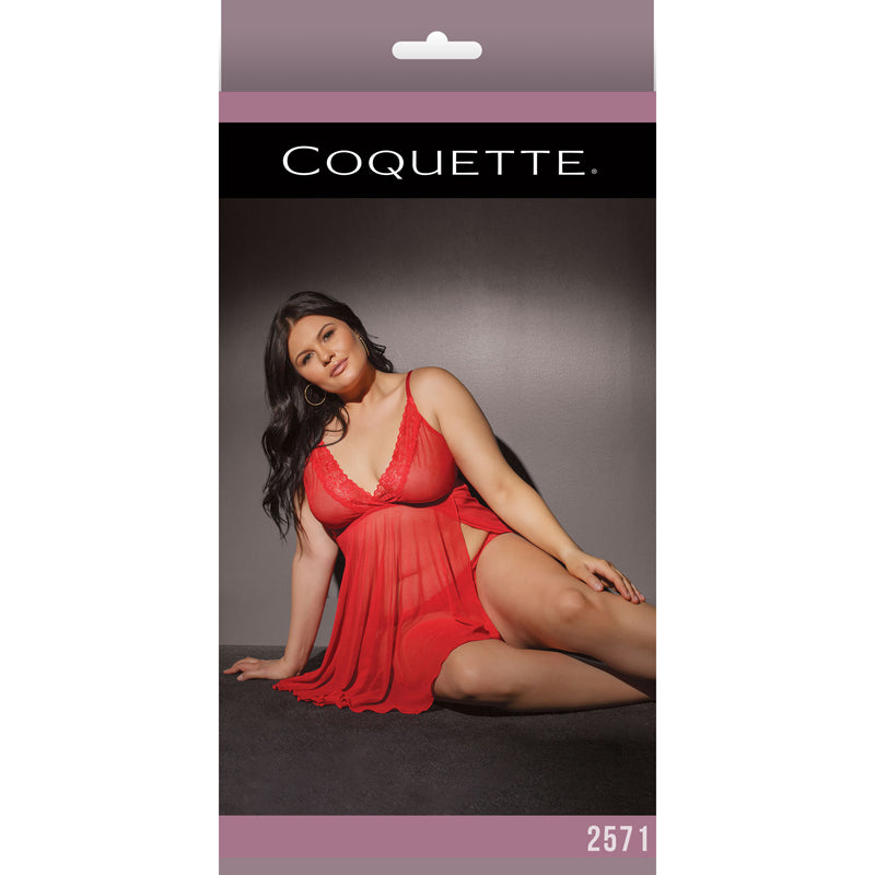 Mesh/Lace Trim Babydoll And Thong Red XL Packaging Box