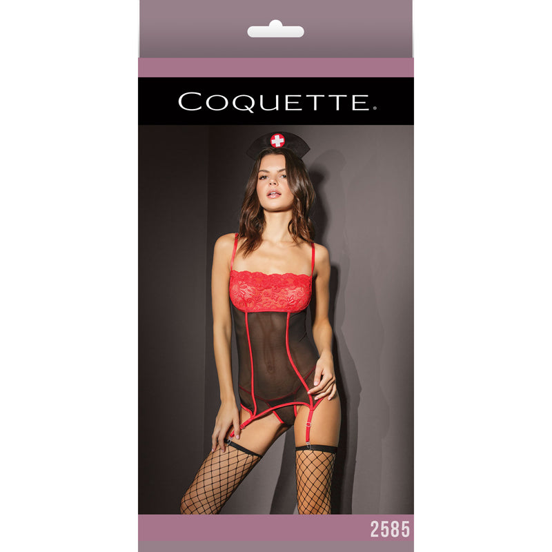 Nurse Top With G-String Black/Red OS