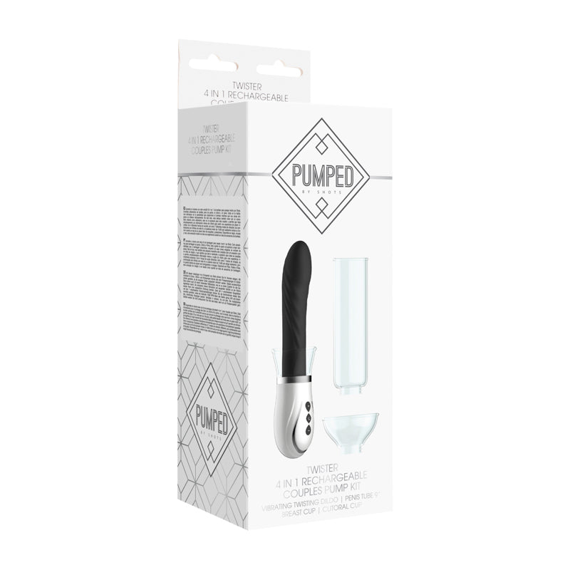Shots Pumped Twister 4-in-1 Rechargeable Couples Pump Kit Black