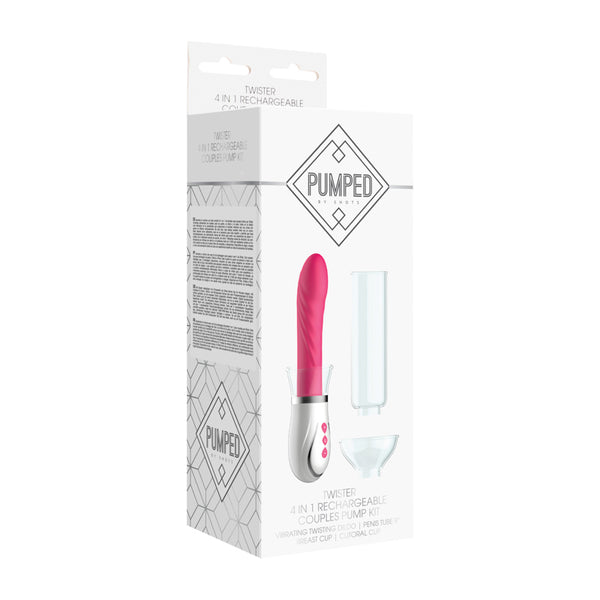 Shots Pumped Twister 4-in-1 Rechargeable Couples Pump Kit Pink