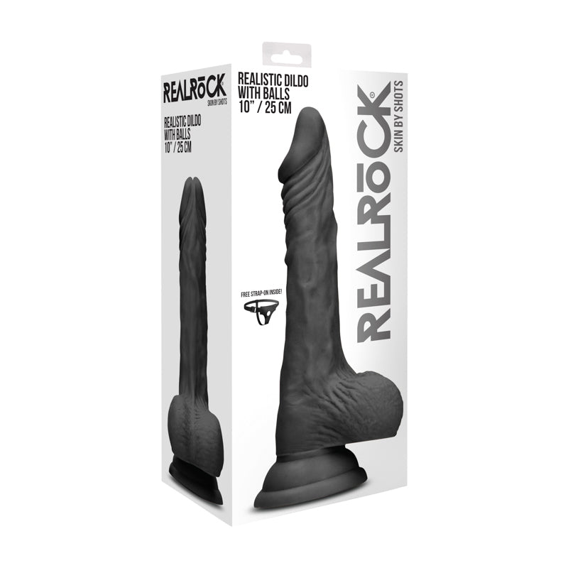 Realrock - 10* / 25 cm Realistic Dildo With Balls - Black
