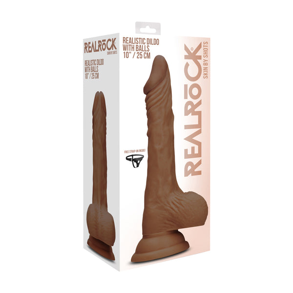 Realrock - 10* / 25 cm Realistic Dildo With Balls - Brown