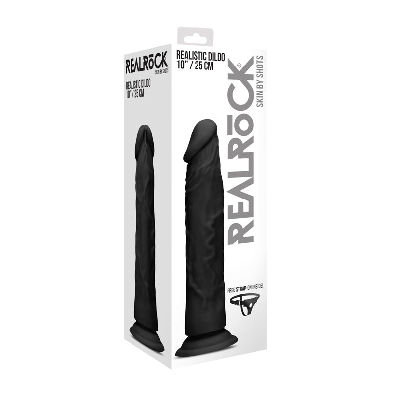 RealRock Skin Realistic 10 in. Dildo With Strap-On Harness Black
