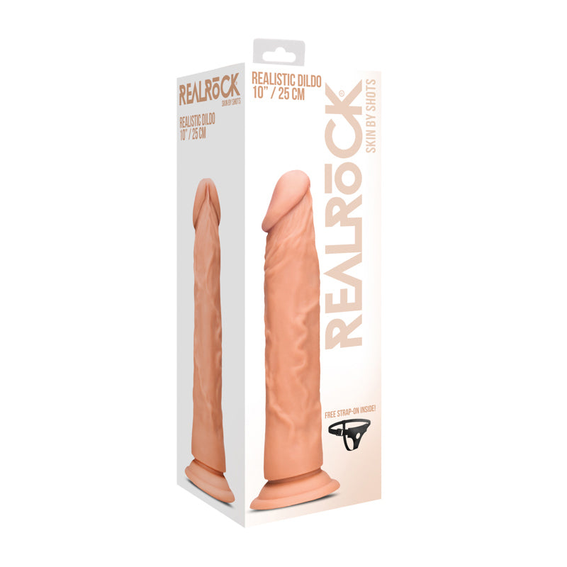 RealRock Skin Realistic 10 in. Dildo With Strap-On Harness Beige