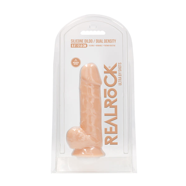 RealRock Ultra Realistic Dual Density Silicone 8.5 in. Bendable Dildo With Balls Beige