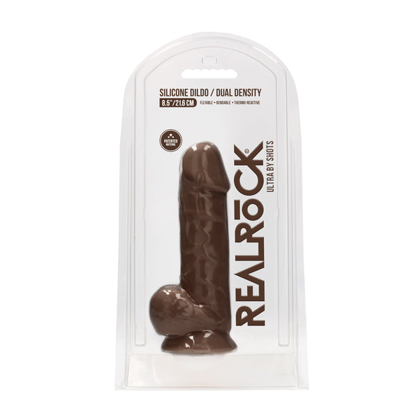 RealRock Ultra Realistic Dual Density Silicone 8.5 in. Bendable Dildo With Balls Brown