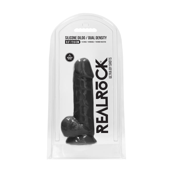 RealRock Ultra Realistic Dual Density Silicone 8.5 in. Bendable Dildo With Balls Black