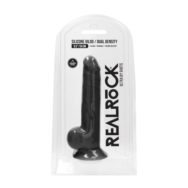 RealRock Ultra Realistic Dual Density Silicone 9.5 in. Bendable Dildo With Balls Black