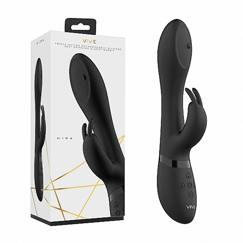 VIVE MIRA Rechargeable 360? Spinning Silicone Rabbit Vibrator Black