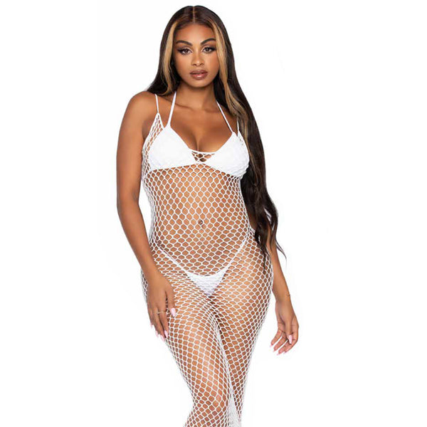 Woven twist net backless maxi dress OS White