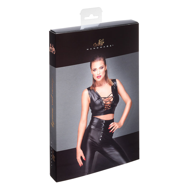 Noir Handmade Powerwetlook Top with Lacing S