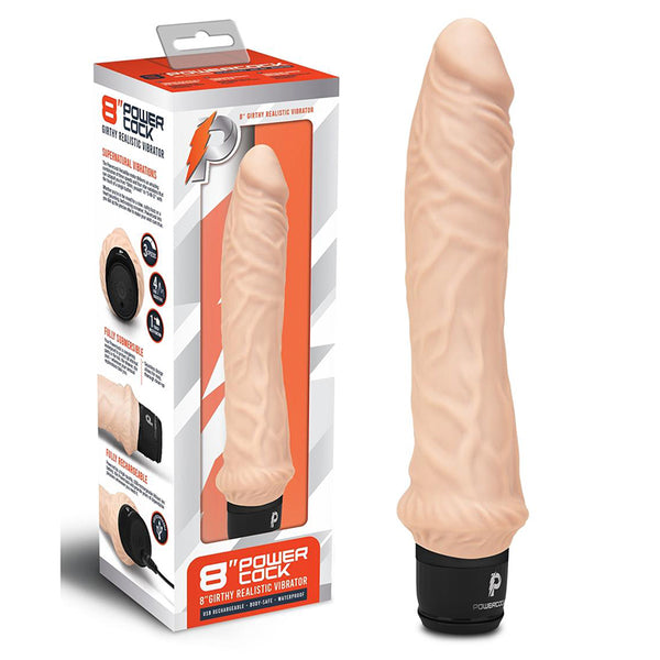 Powercock 8 in. Girthy Realistic Vibrator Rechargeable Silicone Vibrating Dildo Beige - Royal Sins Powercock 8 in. Girthy Realistic Vibrator Rechargeable Silicone Vibrating Dildo Beige - Royal Sins