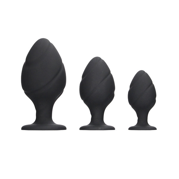 Ouch! 3-Piece Silicone Swirled Anal Plug Set Black