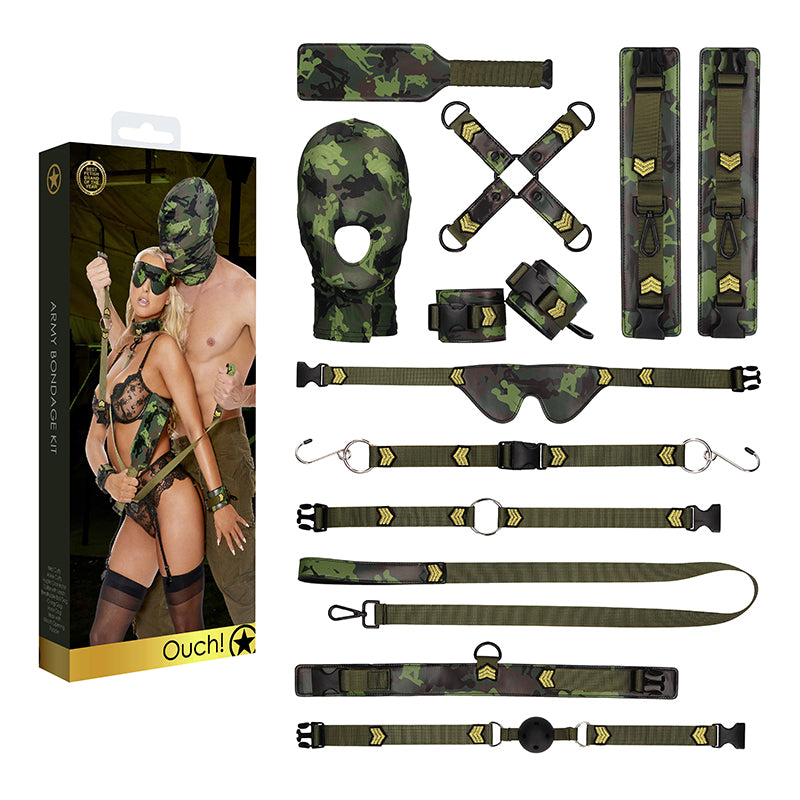 Ouch! Army Theme 10-Piece Bondage Kit Green Camo