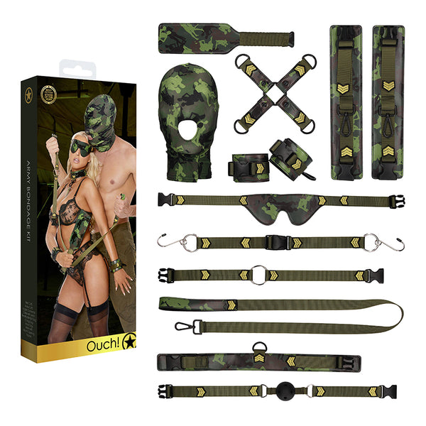 Ouch! Army Theme 10-Piece Bondage Kit Green Camo