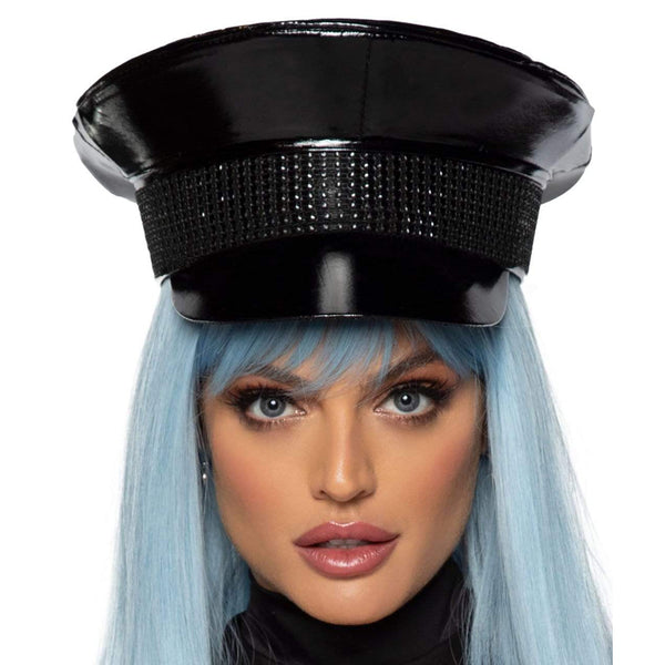 Rhinestone trimmed military hat Black O/S  (hanging no packaging)