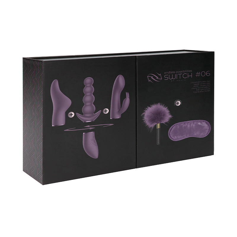 Shots Switch Pleasure Kit #6 6-Piece Silicone Vibrator Kit With Interchangeable Attachments & Accessories Purple