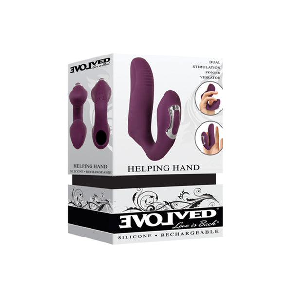 Evolved Helping Hand Rechargeable Silicone Dual Stimulating Finger Vibrator Plum